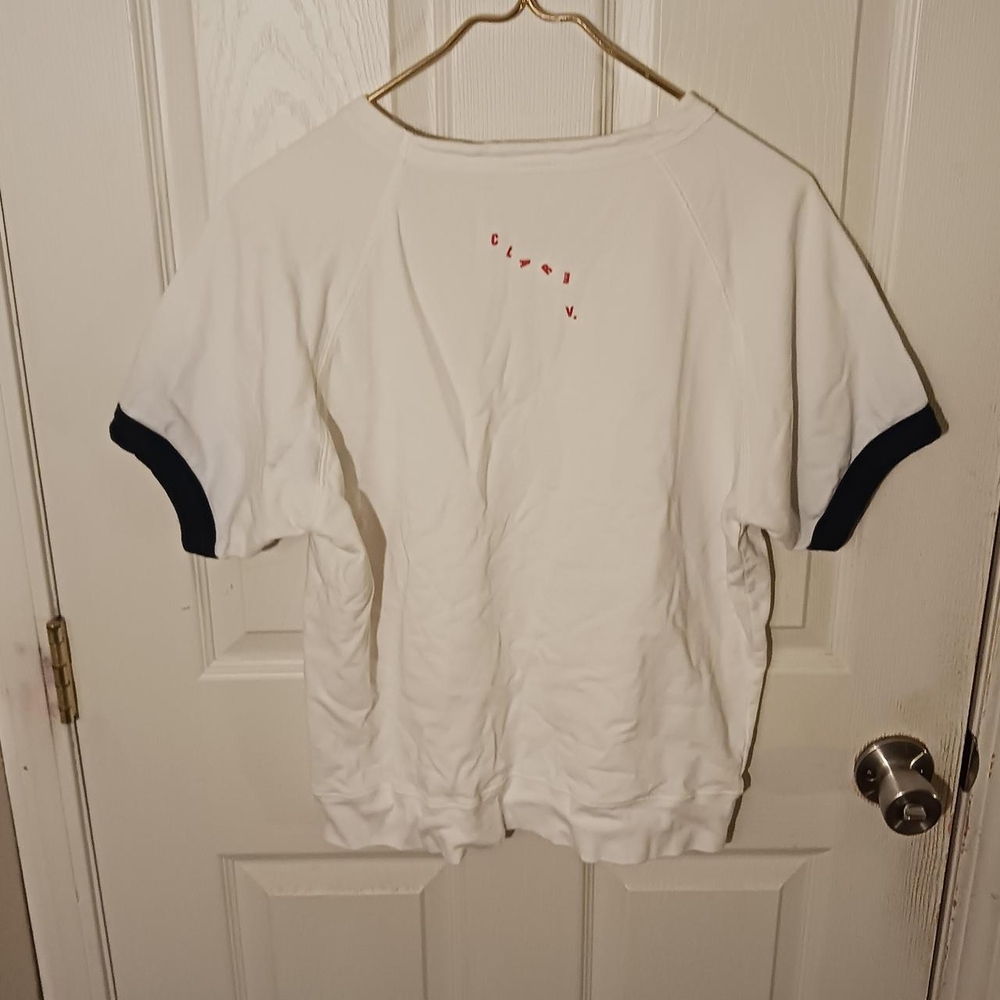 Clare V Short Sleeve Sweatshirt with Contrast Sleeves - Picture 3 of 5